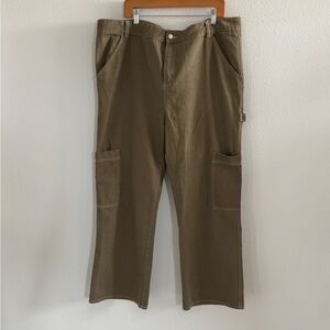 Wide Leg Tan/ Green Cargo Pants
